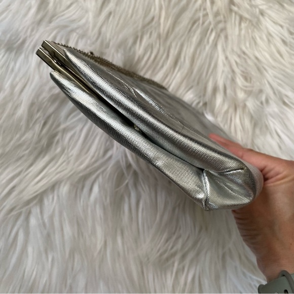 Vintage HL USA Satin Handbag Set Coin Purse Mirror Silver Convertible Chain VTG - Picture 5 of 16